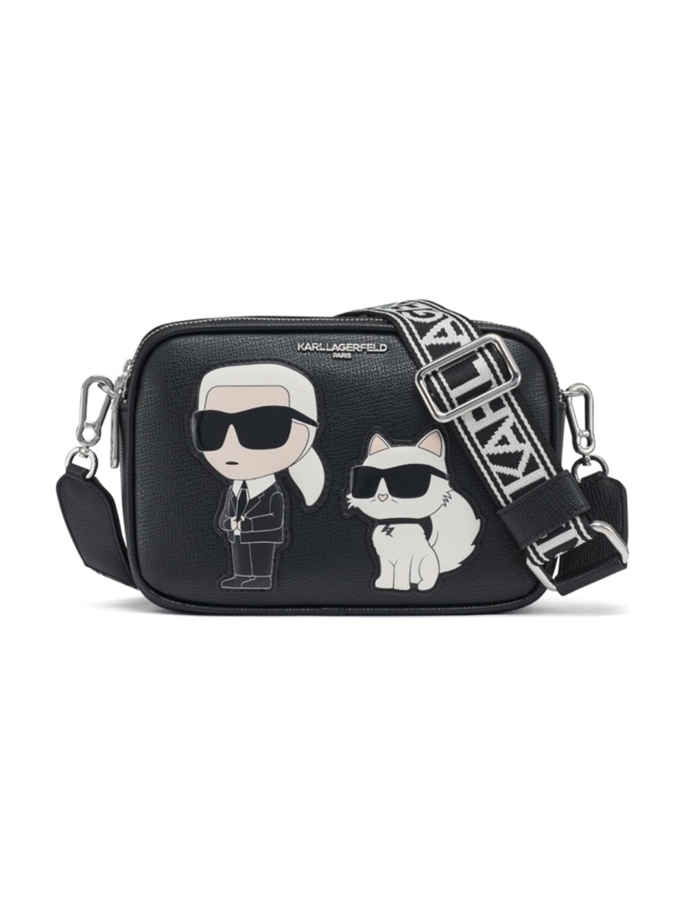 NWT Karl Lagerfeld Black Leather Maybelle Choupette Crossbody